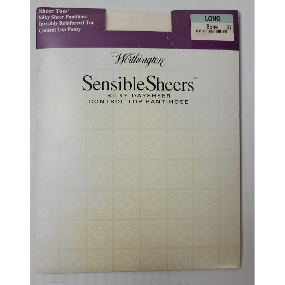 Worthington Sensible Sheers Control Top Pantihose Bone Long 20 Denier USA Made